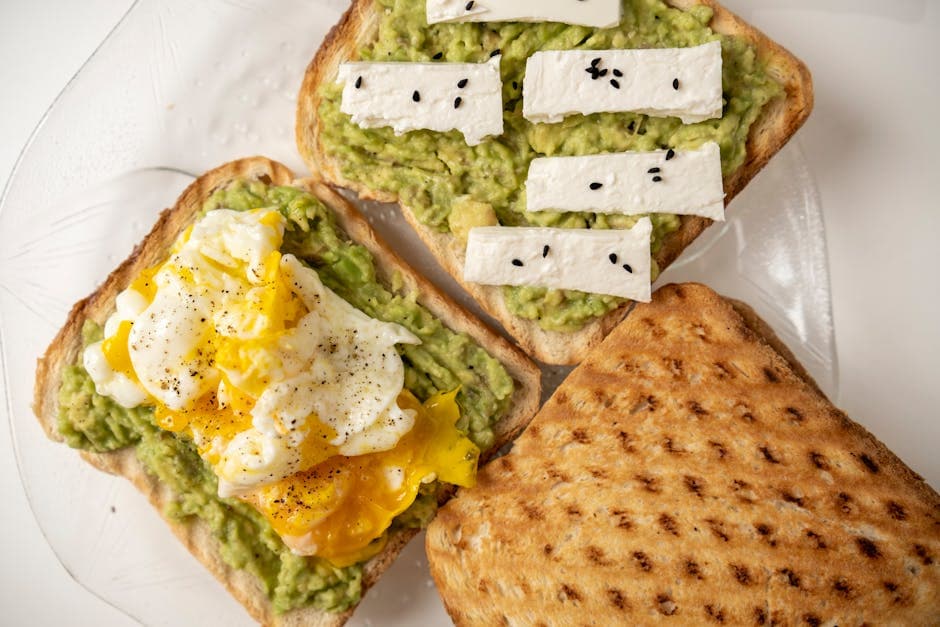 Avocado toast with poached egg on a white plate, a popular self-catering breakfast option
